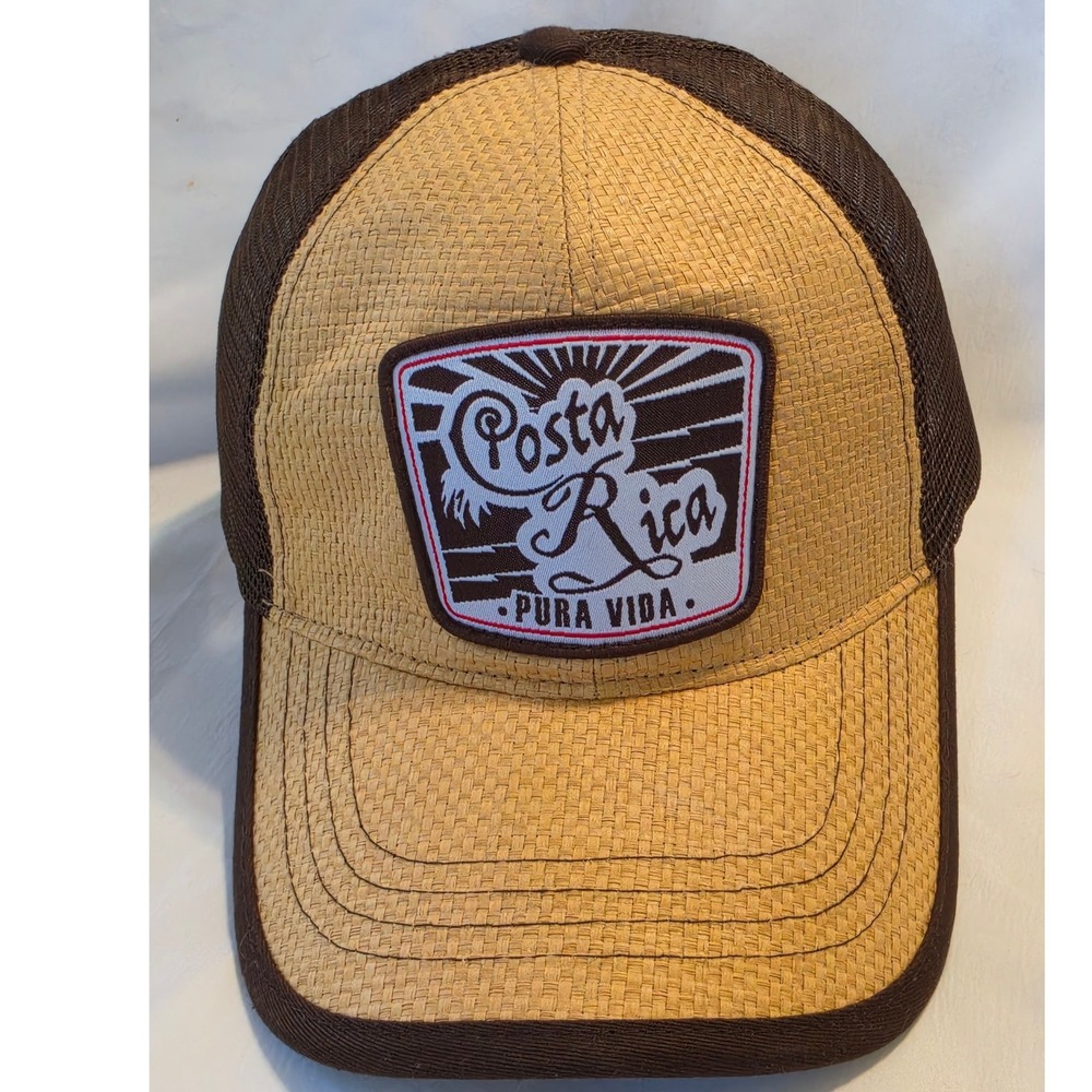 Morpho Costa Rica Pura Vida Trucker Hat Brown Straw Mesh Snapback Cap